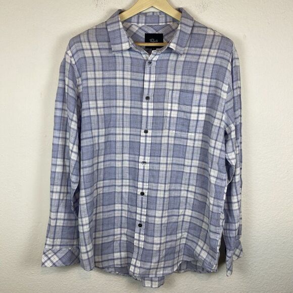 Rails Men's XLarge Plaid Long Sleeve‎ Button Up Wyatt Seagrass Melange Blue - Picture 1 of 6